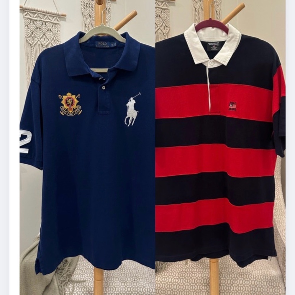 BUNDLE Ralph Lauren Big Pony Navy XLT Polo+XL Red Striped Rugby, Women 2XL